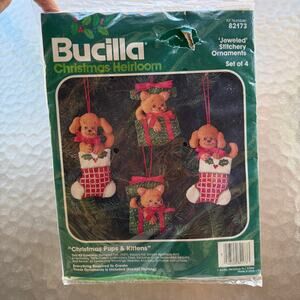 Bucilla Jeweled Felt Ornaments Christmas Pups & Kittens Dog Cat Holiday #82173
